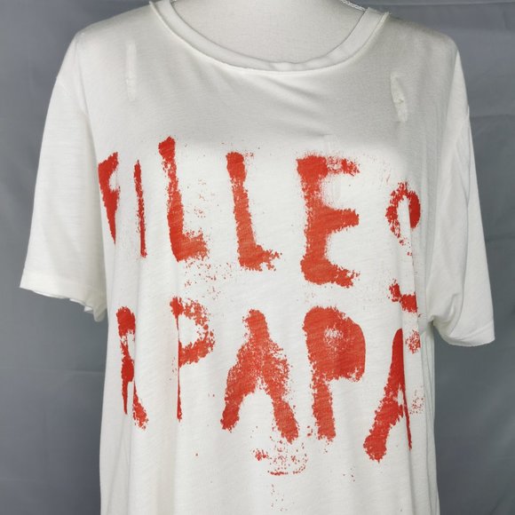 Filles A Papa Distressed T-Shirt Size L - Picture 2 of 5